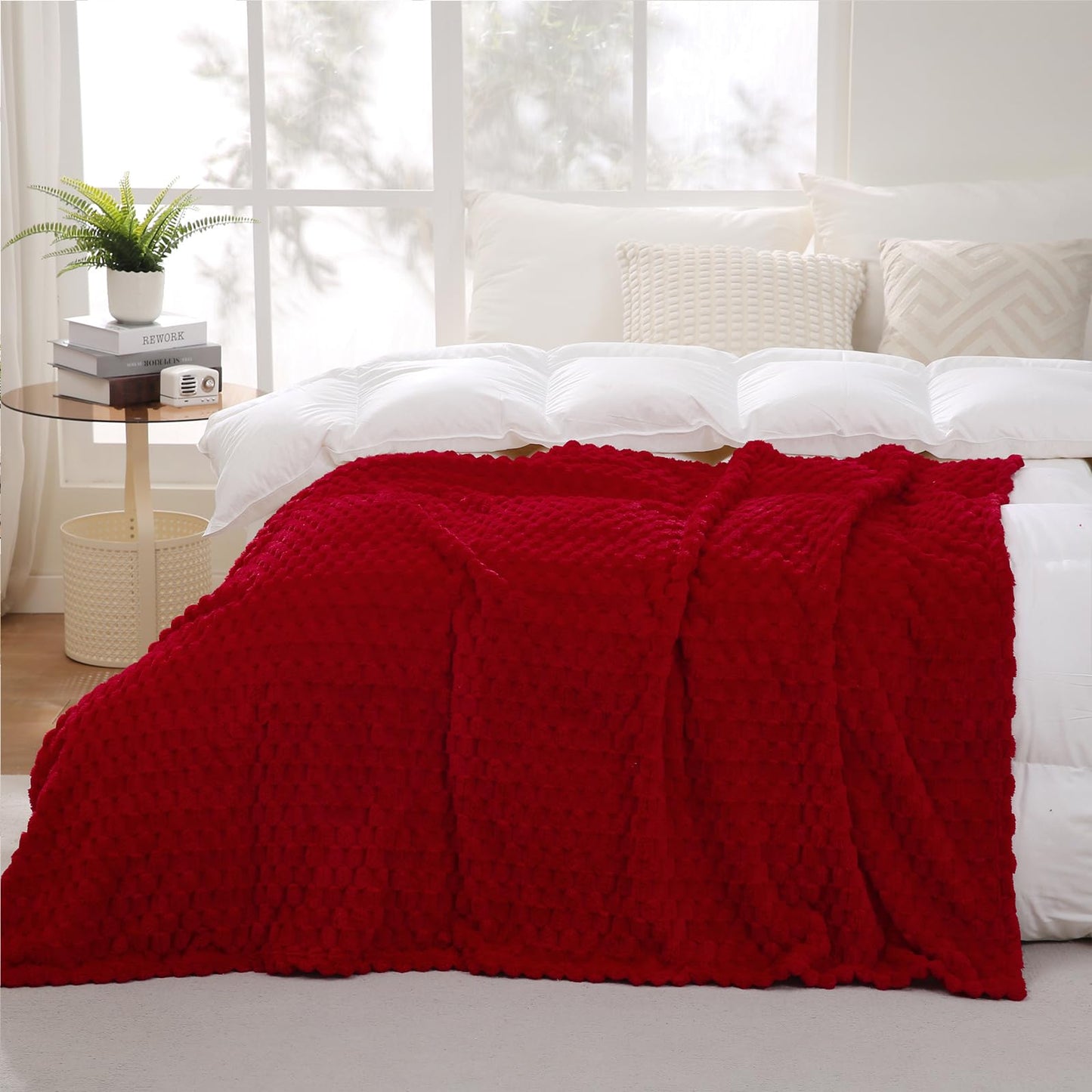 Red Throw Blanket 50"×70" inches Gifts for Mom Fuzzy 3D Jacquard Decorative Flannel Fleece Super Soft Plush Cozy Blanket for Couch Sofa Chair Lightweight