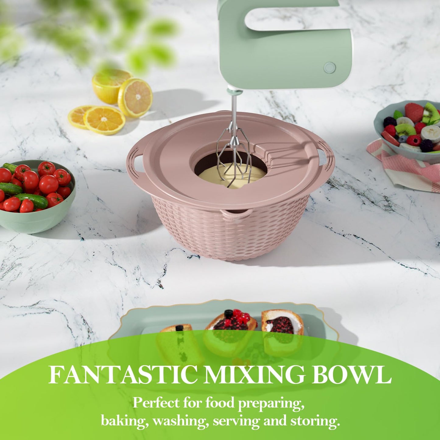 4-1 Strainer Bowl with Lid Set - Strainers and Colanders, Colander for Kitchen, Pasta Strainer, Fruit Cleaner, Veggie Wash, Funny Kitchen Present, Fruit Washing Bowl, Cooking Present for Women - Pink