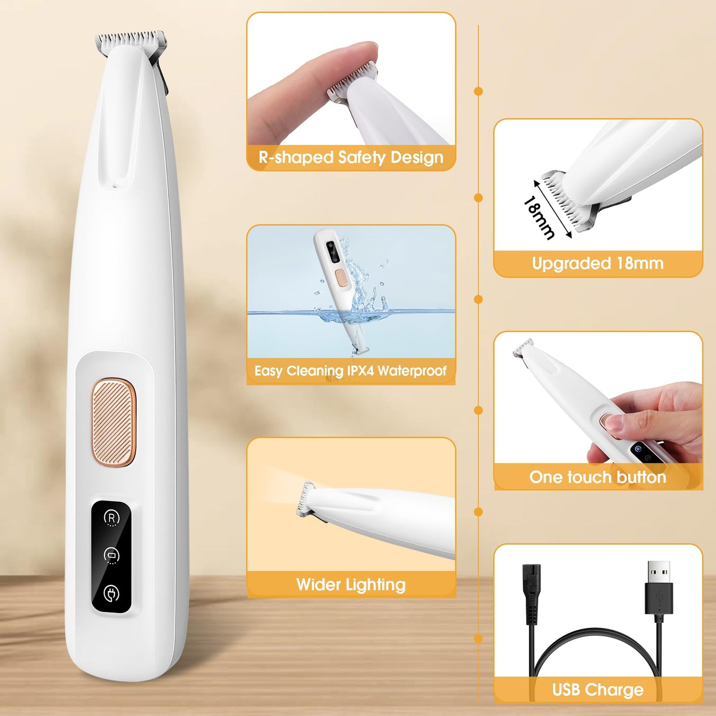 Palksky Dog Paw Trimmer, Upgraded 18mm-Blade Electric Dog Clippers for Groomming with Led Display, Waterproof Pet Micro Precision Trimmer, Rechargeable Hair Shaver for Paws, Ears, Face, Rump and Eyes