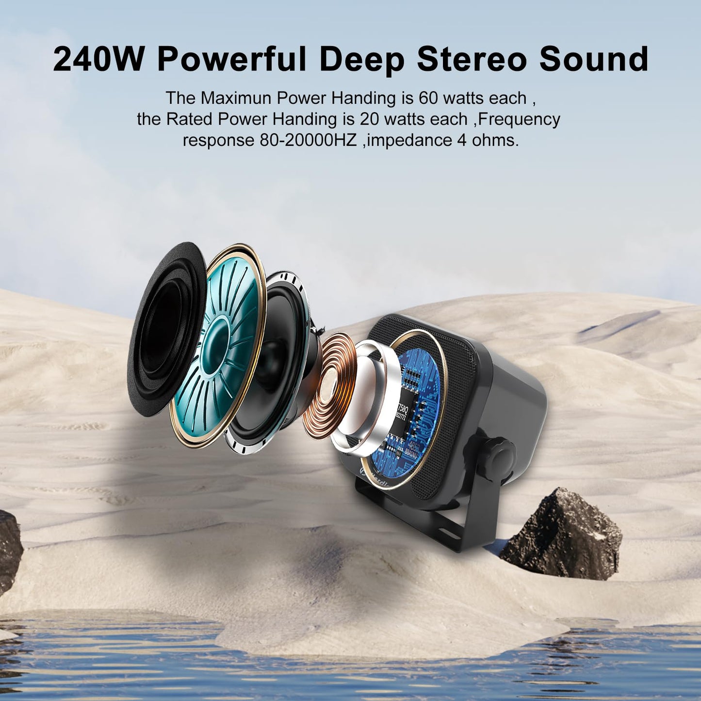 Herdio 4 Inch 240W Boat Marine Bluetooth Speakers Waterproof Outdoor Speakers for Golf Cart ATV UTV RZR Camper Tractor Boat Truck Jeep Courtyard Powersports,2 Pairs (Black)
