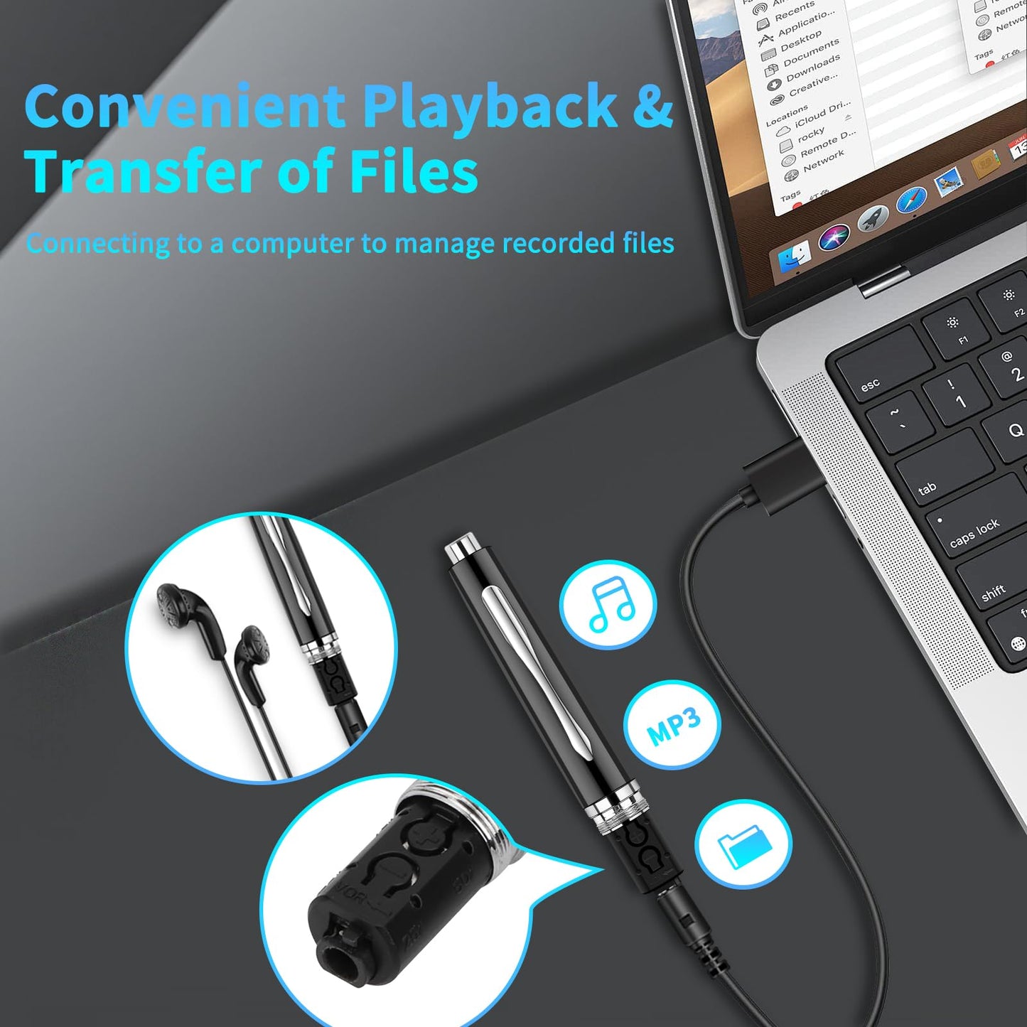64GB Digital Voice Recorder with Playback: Voice Activated Recorder with AI Noise Reduction - Recording Device for Lectures | Classes | Meetings | Interviews