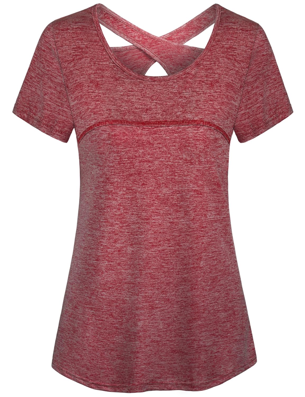 Kimmery Polyester Shirts for Women,Lightweight Healthy Top Summer Short Sleeve Crew Neck Workouts Park Picnic Holiday Lounging Purple Red Medium