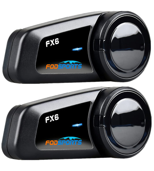 Fodsports FX6 Motorcycle Bluetooth Headset 2 Pack, 6 Riders Group Motorcycle Intercom Bluetooth, 1000M Motorbike Helmet Communication Systems/Voice Command/Universal Pairing/FM Radio
