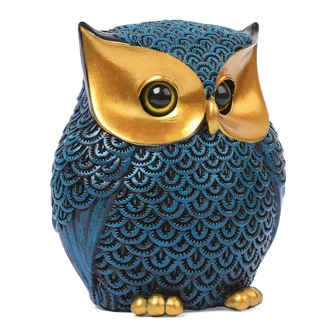 Artpaul Owl Figurines Home Decor Accents Small Décor Items for Shelf Decorations for Living Room Office, Gifts for Owl Lover (Blue)