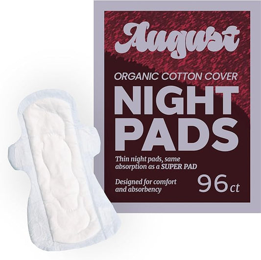 August Organic Menstrual Pads - Super Absorbency, 96 HSA FSA Eligible, Fragrance Free, Hypoallergenic Pads with Wings (6 Boxes of 16)