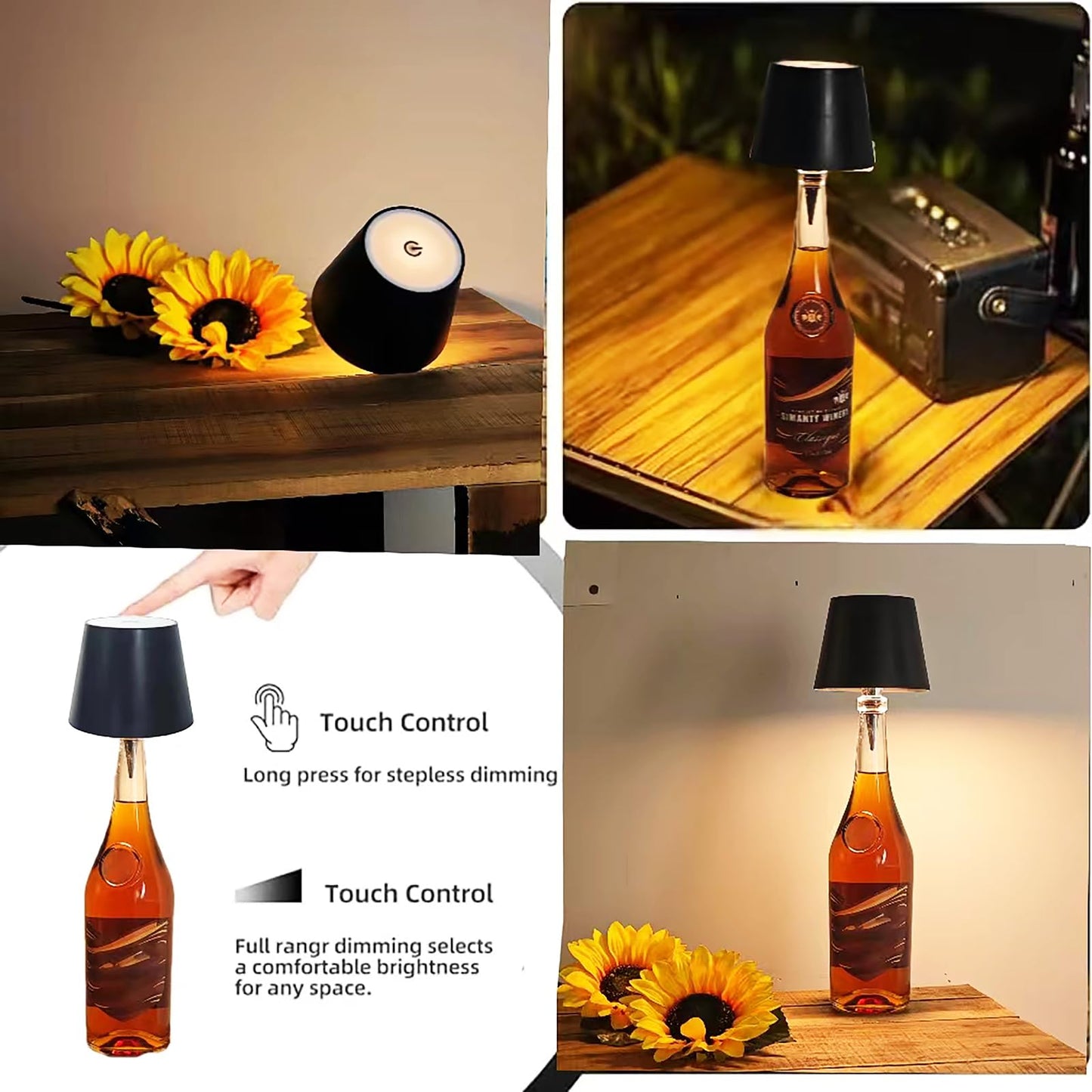 Neioaas Wireless Bottle Lamp,2025 New 3 Color Stepless Dimming Wireless Wine Bottle Lamp, USB Rechargeable Touch LED Wine Bottle Lights for Home,Bar,Camping,Travel(Pink, 1PC)