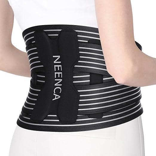 NEENCA Back Brace for Lower Back Pain Relief - Ergonomic Lumbar Support with Removable Steel Stays, Breathable Back Support Brace for Posture Correction, Sciatica, Herniated Disc, Scoliosis, Office Work, Lifting, Exercise (Black, Small)