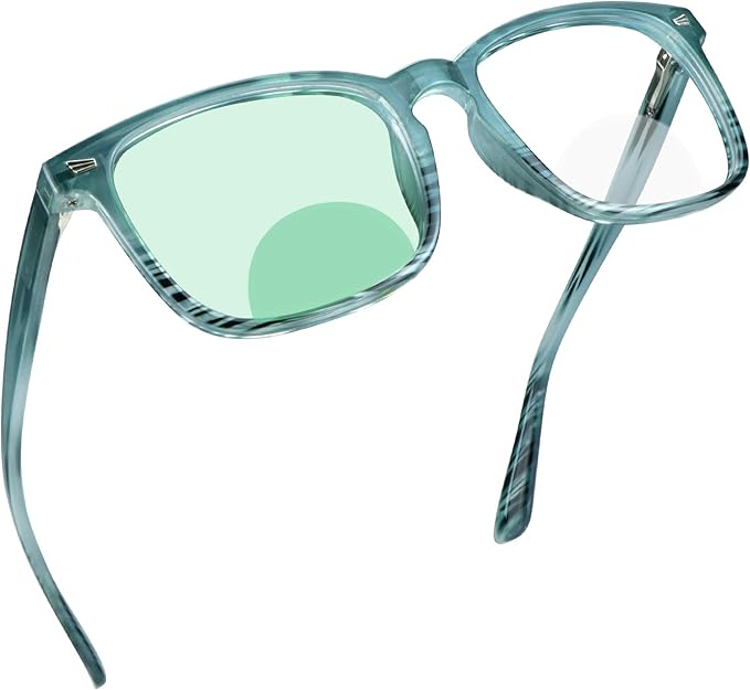 YEIN Bifocal Reading Glasses with Blue Light Blocking Lenses, Bifocal Reader for Women and Men, Vintage Square frame with Spring Hinge (+0.50/+2.25 magnification)