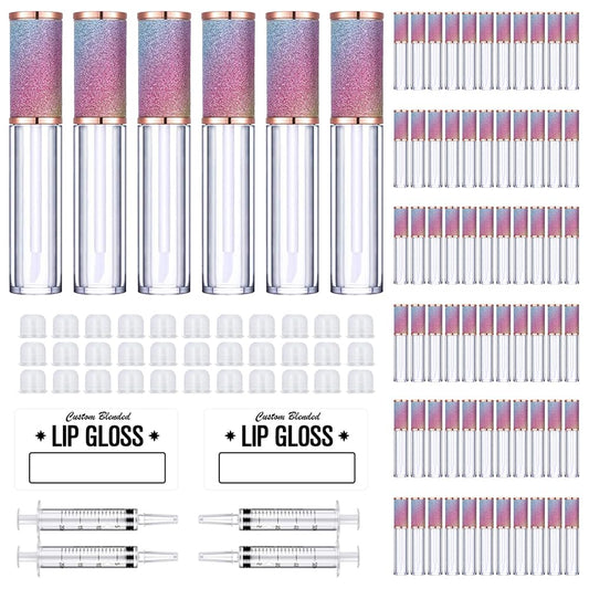 AMORIX 72 Pack 5ml Rainbow Lip Gloss Tubes with Wand 5ml Lip Gloss Containers Empty Lipgloss Bottles + 4pcs Syringes for DIY Lip Gloss Balm