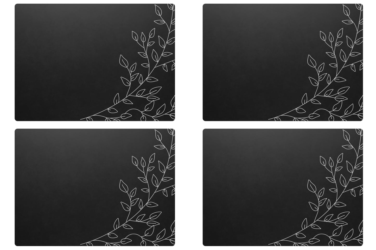 Royalty Art Black Boho Placemats, 4 Pc. Set, Non-Slip Cork Backed, Wipeable Heat Resistant Surface for Kitchen and Dining Table Protection, Cute Floral Pattern for Farmhouse or Rustic Decor