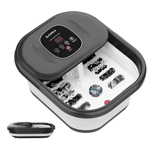 Foot Spa Bath Massager with Heat, Collapsible Foot Massager Spa Soaking Tub with Bubbles, Red Light, Pumice Stone, and Shiatsu Massage Rollers, Pedicure Foot Spa for Relaxation, Gifts