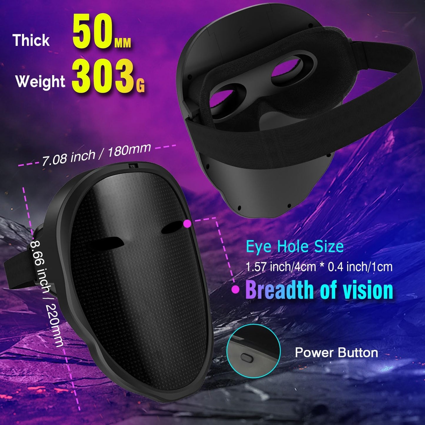 MEGOO Led Mask with Bluetooth Programmable App,Shining Led Light Up Face Mask for Adult Kid Halloween Masquerade Party