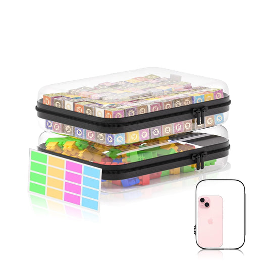 Mihkiom 2Pcs Clear Hard Shell Zipper Case, BIiss Plastic Bins for Organizing, Clear Zipper Pouches Makeup Case & Lidded Storage Bins Organizer for Storage Cosmetics, Puzzles, 8.7 x 6.3 x 2.4 Inch