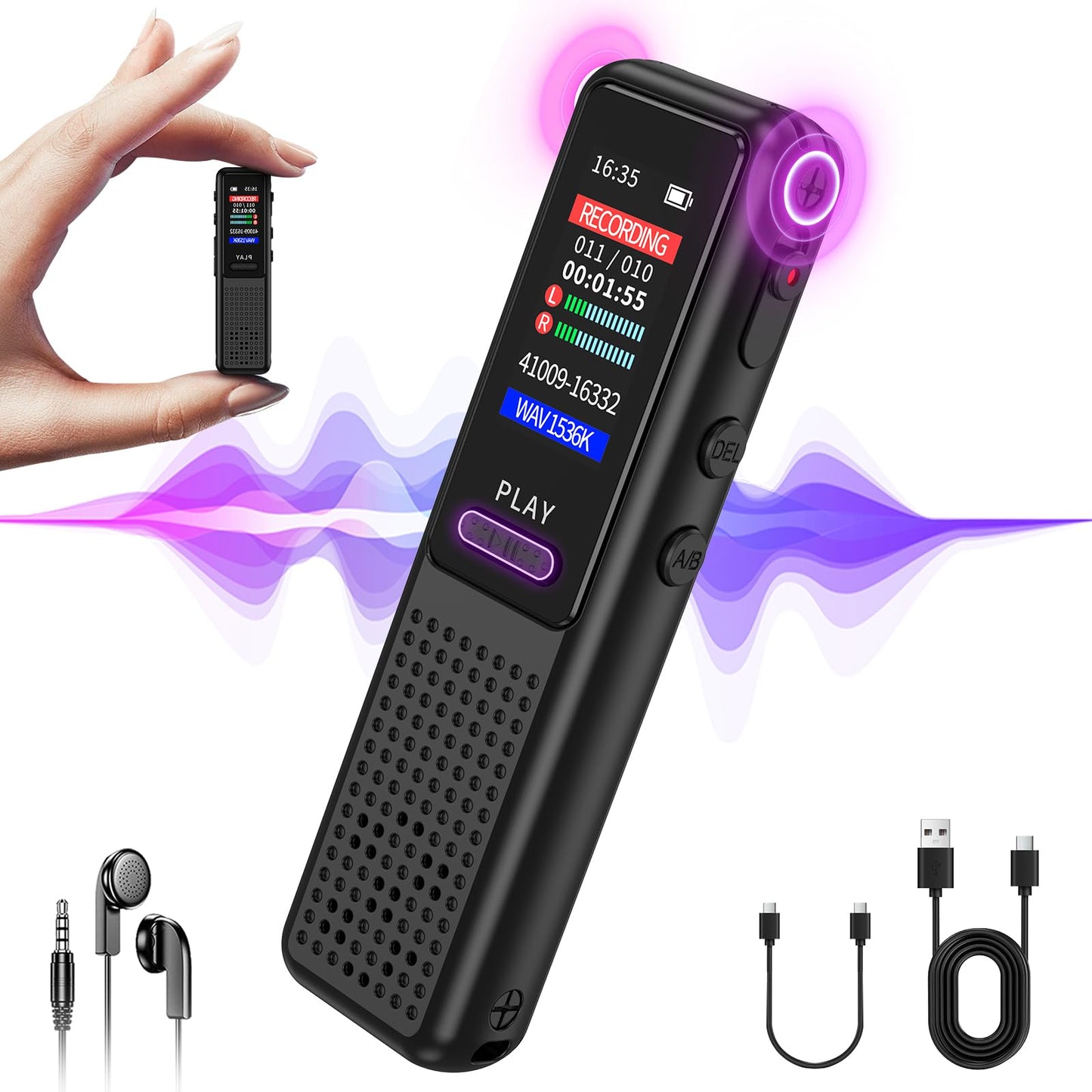 64GB Voice Recorder - Upgraded Digital Voice Activated Recorder with AI Noise Reduction Technology, Dictaphone Tape Recording Device with Playback for Lectures Meetings/Classes/Interview