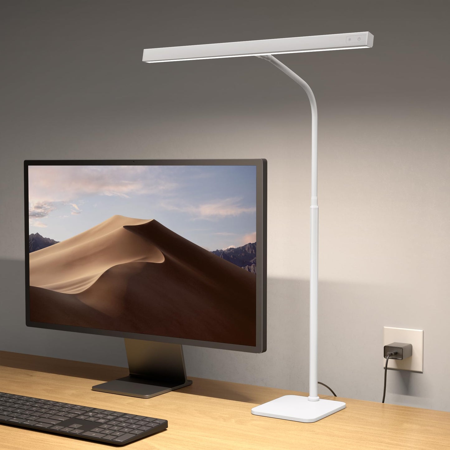 SUPERDANNY LED Desk Lamp for Office Home, Eye-Caring Desk Light with Adjustable Gooseneck, 12W Touch Control Dimmable Brightness, Architect Clamp Lamp with USB Adapter for Reading Study Workbench