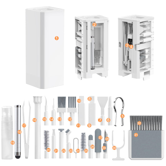 Keyboard Cleaning Kit Laptop Cleaner, 32-in-1 Computer Screen Cleaning Brush Tool, Multi-Function PC Electronic Cleaner Kit for iPad iPhone Pro, Earbuds, Camera Monitor,