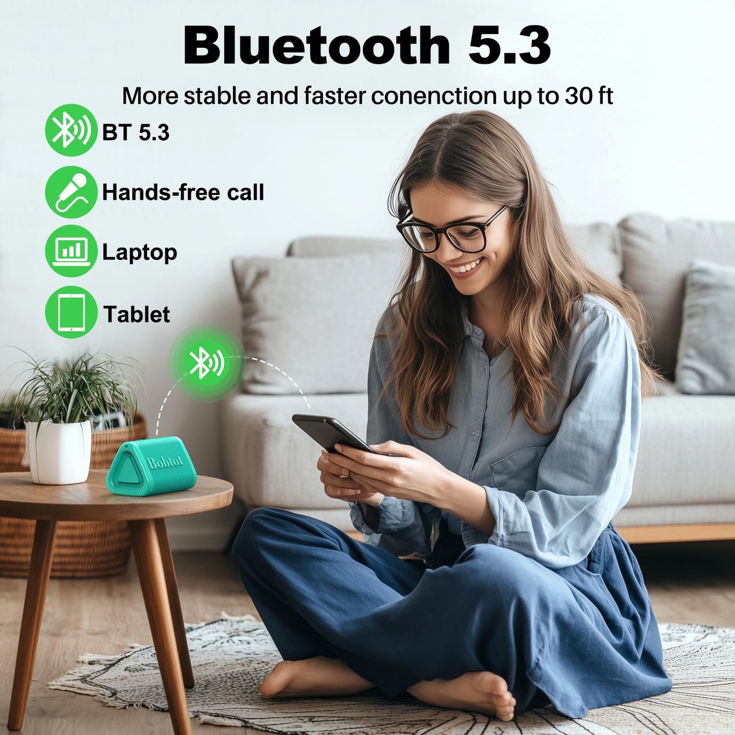 Bobtot Portable Bluetooth Speaker Wireless, IPX7 Small Shower Speaker Waterproof, 15H Playing Time, Loud and Stereo Sound with Bass, TWS Pairing for Party, Camping, Travel, Green