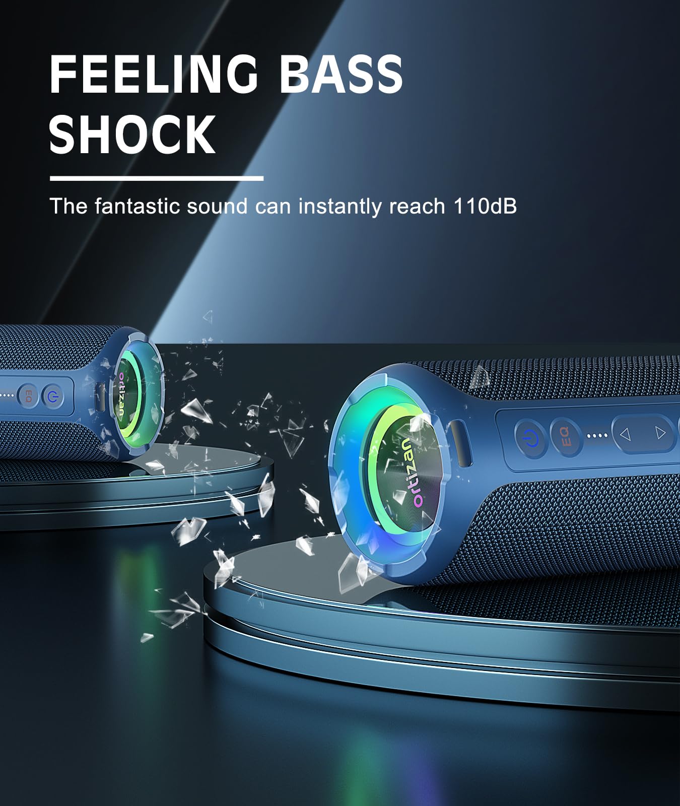 Ortizan Bluetooth Speaker, Portable with Big Audio, Wireless Stereo, 40W Deep Bass, RGB Light, BT5.3, Waterproof Shower Speakers for Outdoor/Beach/Home, Electronic Gift, Blue