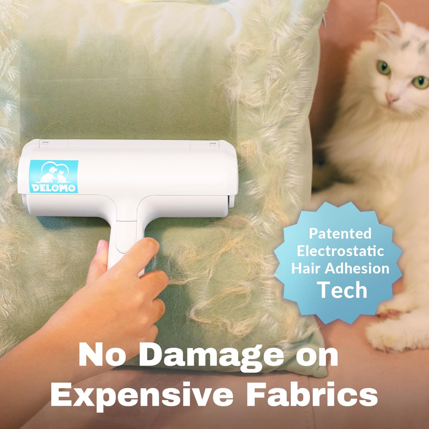 DELOMO Pet Hair Removal Tool, Pet Hair Remover - Lint Roller for Pet Hair - Cat and Dog Hair Remover for Couch, Furniture, Carpet, Car Seat, Reusable Lint Roller with Fur Bin, Pet Owner Essential