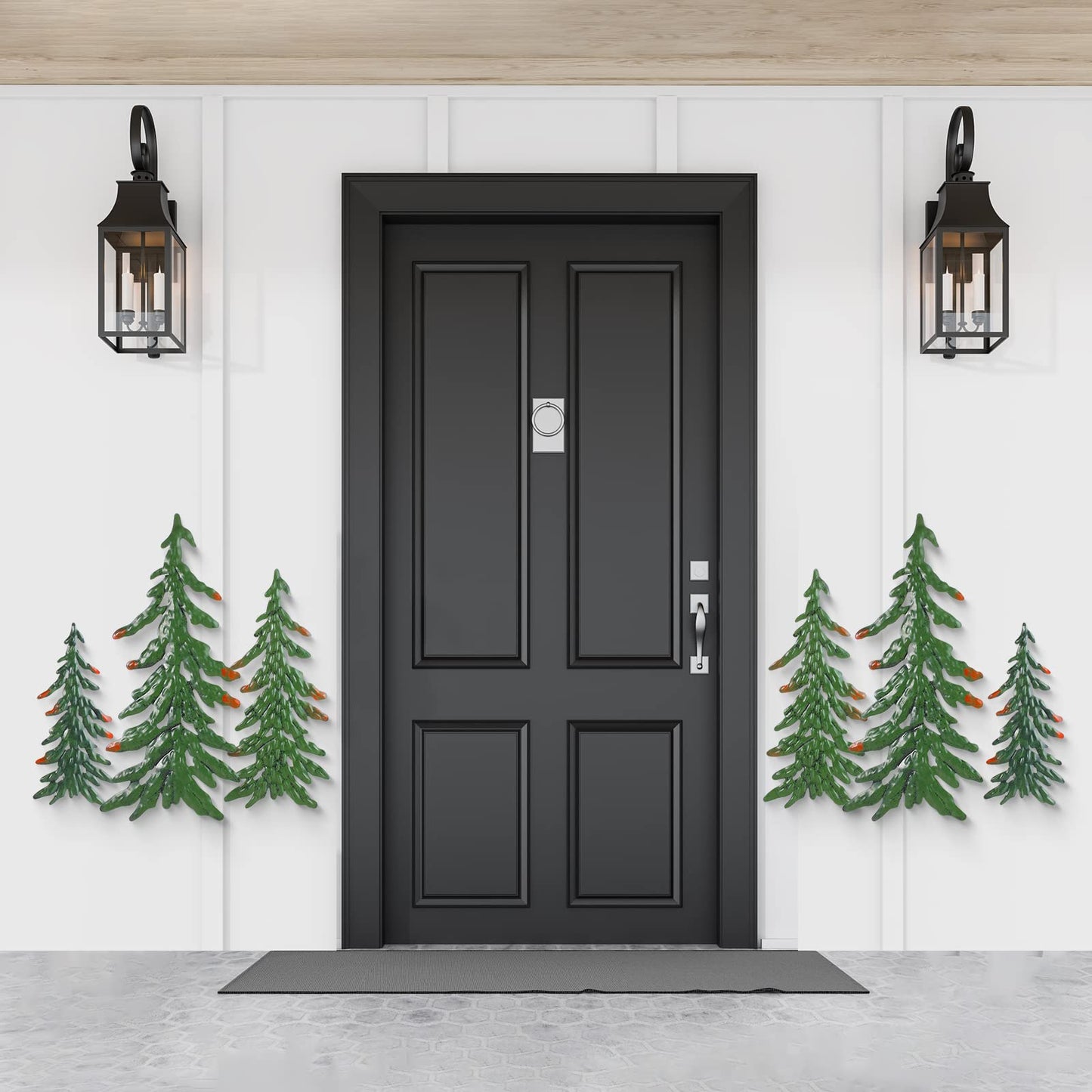 8 Pieces Pine Tree Metal Wall Decor Set Pine Tree Landscape Wall Art Pine Tree Decor Pine Sculpture Rustic Pine Tree Metal Wall Art Decor for Christmas Outdoor Home Farmhouse Cabin Decor (Green)