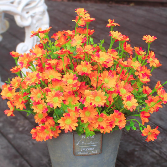 HIFORESTAR Fake Mums Look Real Fall Flowers 8 Bundles Thanksgiving Outdoor Decorations Artificial Orange Daisy Flower Outside Plants Silk for Autumn Front Porch Patio Planter Decor (8 Bundles Orange)