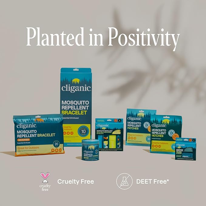 Cliganic 25 Pack Mosquito Repellent Bracelets, DEET-Free Bands, Individually Wrapped (Packaging May Vary)