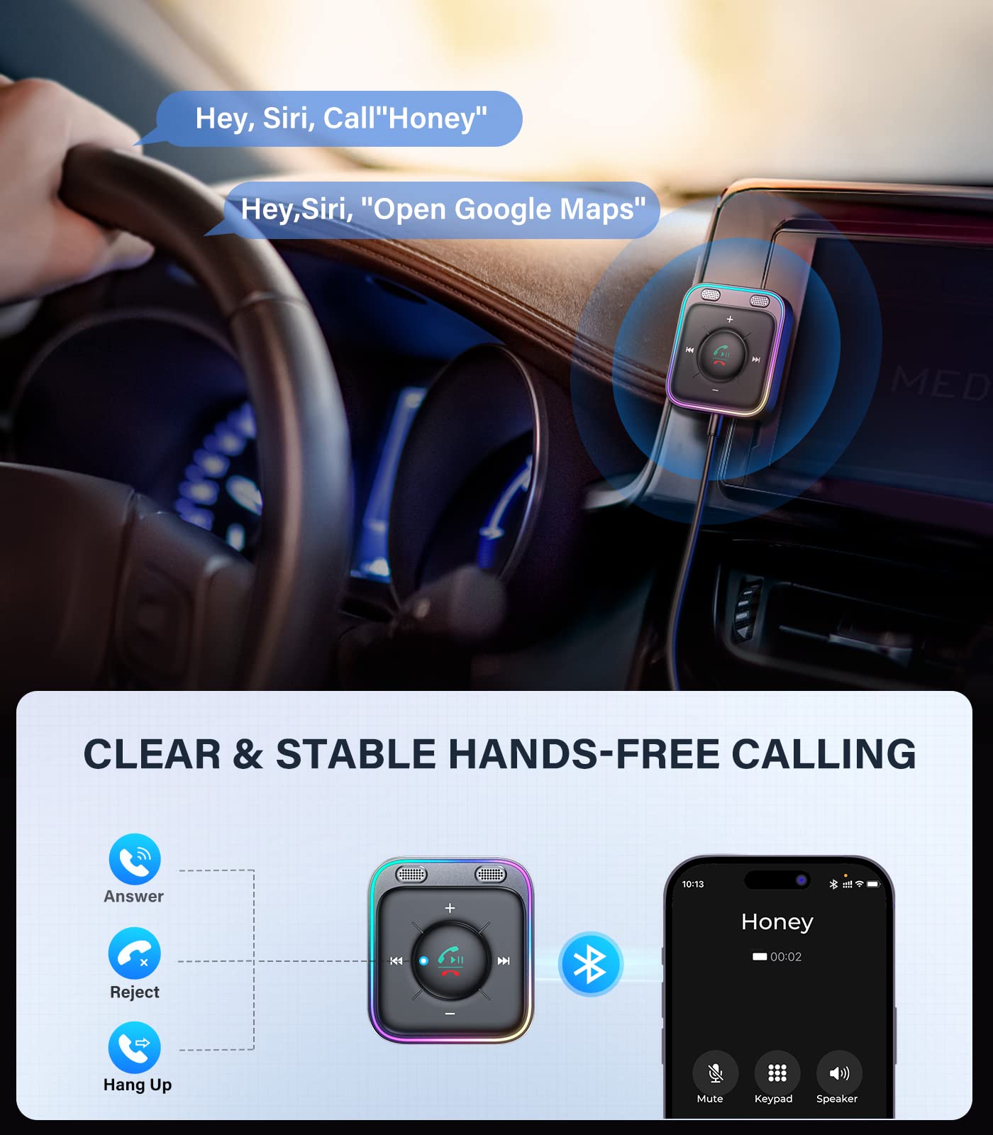 JOYROOM Bluetooth 5.4 AUX Car Adapter[2025 Upgrade] [Stronger Dual Mics& Noise Cancellation] [Multifunction Button& Plug-and-Play] Bluetooth Receiver for Car Music/Hands-Free Calls/Stereo Audio, Black
