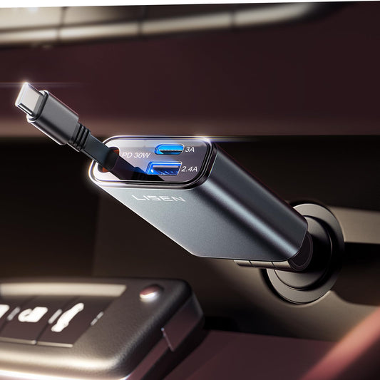 LISEN Car Charger USB C Fast Charging Retractable,【75% Less Space,Mini】 57W Fast iPhone 16/15 USBC Type C Charger Car Accessories for Women for iPhone 16 15 Pro Max Plus，Samsung Galaxy S25/24，Android