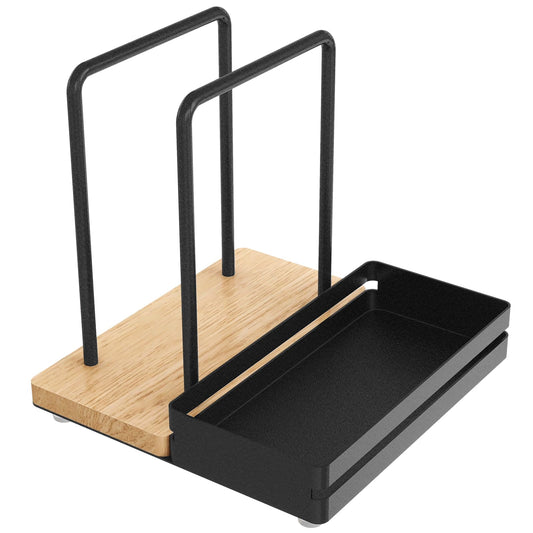 Napkin Holder, Wood Metal Napkin Holder for Table with Salt and Pepper Shakers Caddy, Standing Paper Napkin Dispenser for Kitchen Dining Countertop Decor, Wood & Metal Base, Black