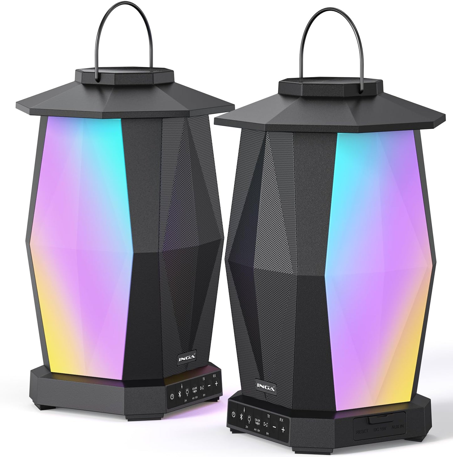 INGA Outdoor Speaker, Bluetooth Wireless Speaker with Lights, Sync up to 100 Speakers, IPX5 Waterproof, 25W, 2 Packs, Portable for Outdoors/Patio/Porch/Pool