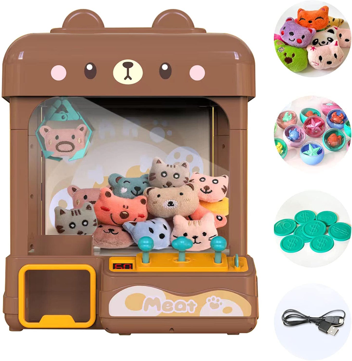 cxjoigxi Large Claw Machine for Kids Adults with Prizes, Adjustable Sound & Light, Candy Crane Vending Machine for Girls Boys, Mini Electronic Arcade Game Dispenser Toy for Party Birthday Gifts - Bear