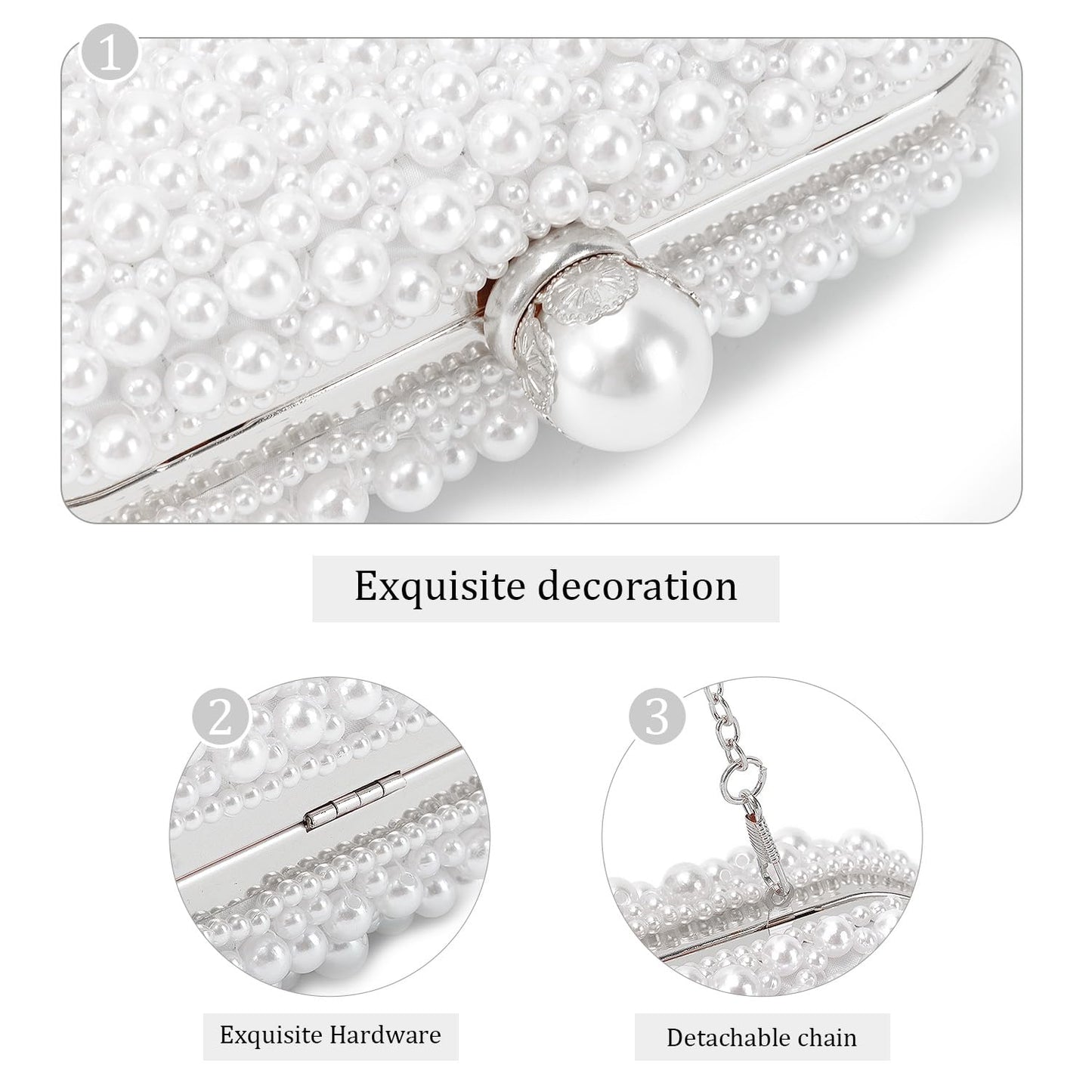 Oweisong Pearl Clutch Purses for Women Beaded Clutch Bag Formal Wedding Bride Evening Bag Party Tote Handbag