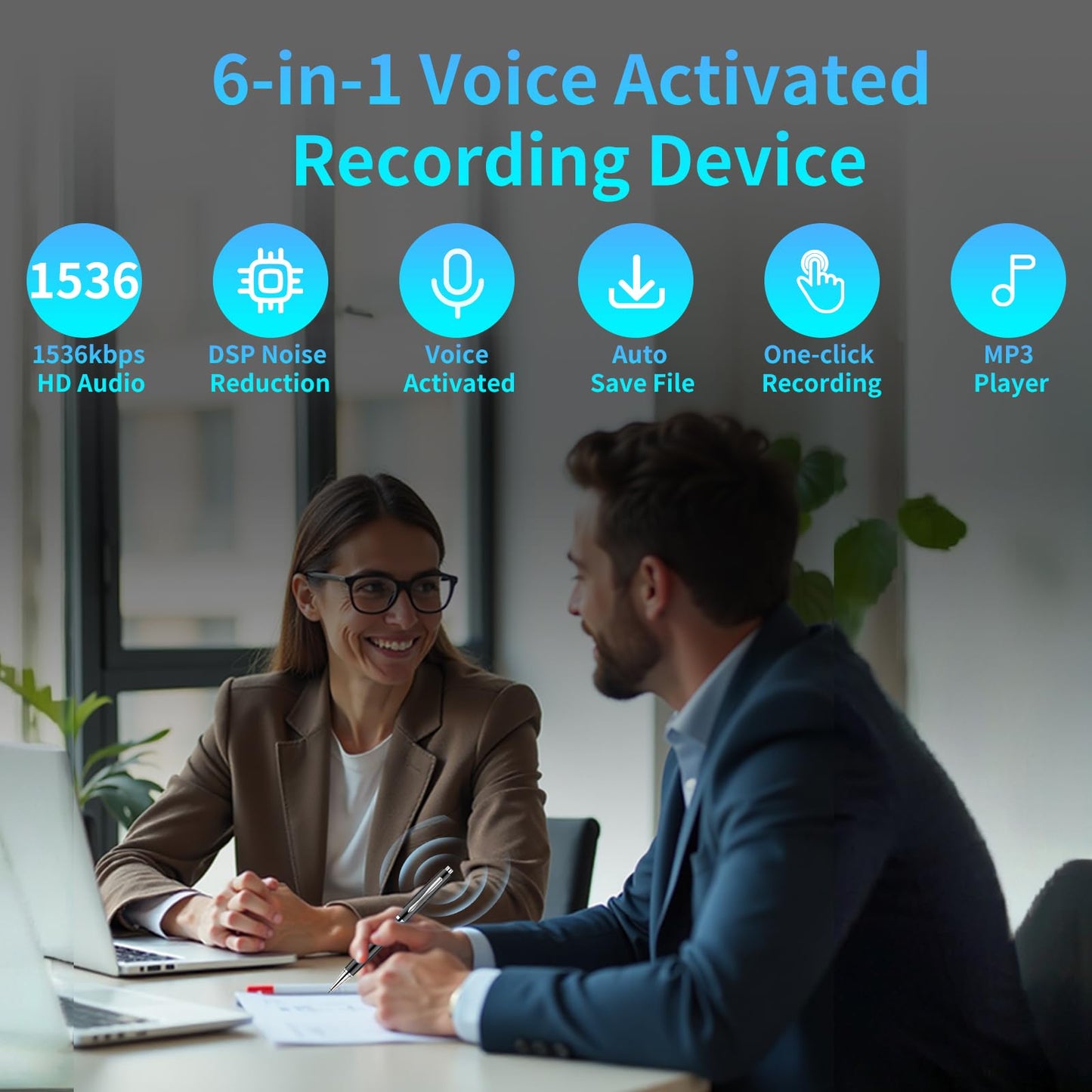 64GB Digital Voice Recorder with Playback: Voice Activated Recorder with AI Noise Reduction - Recording Device for Lectures | Classes | Meetings | Interviews