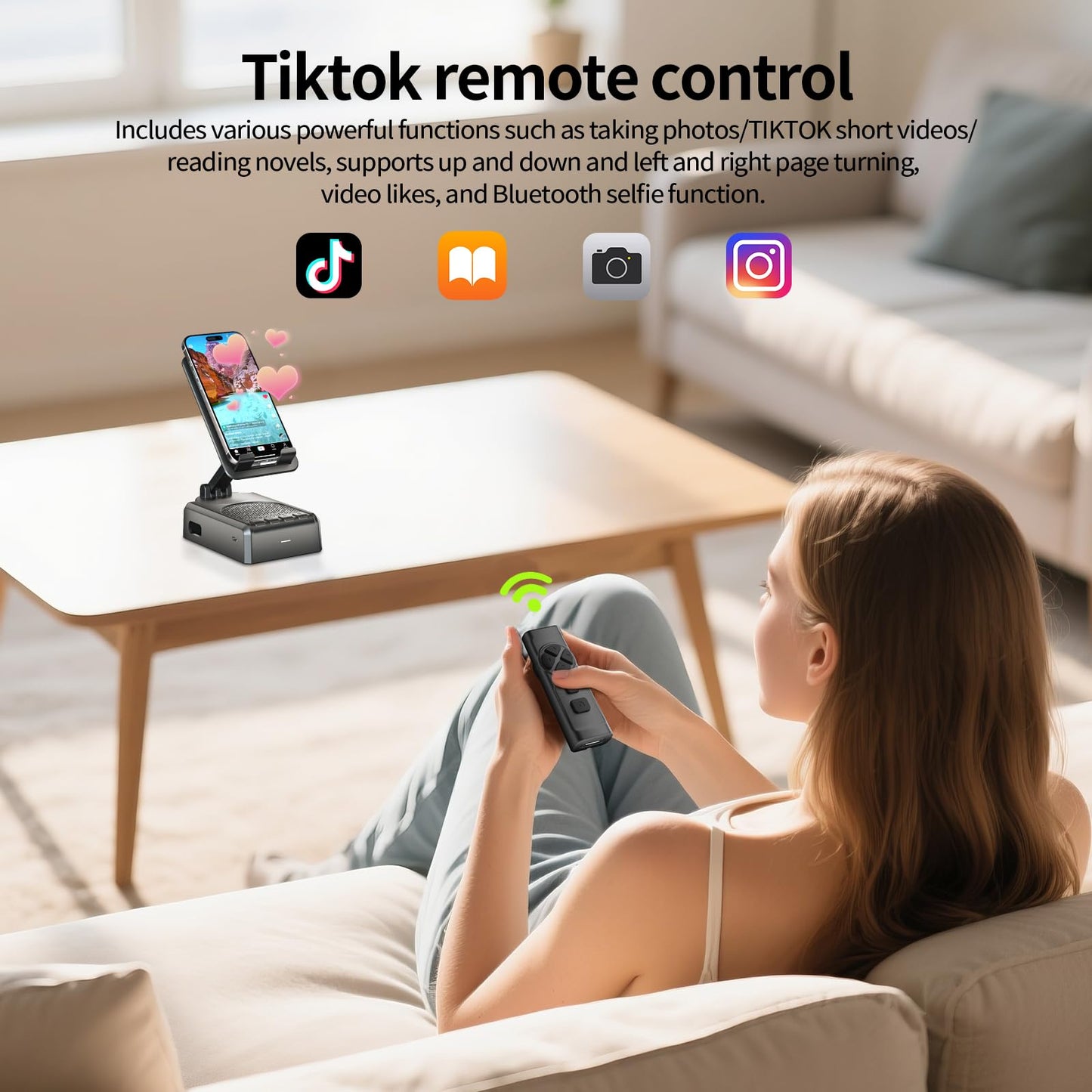 Cell Phone Stand with Bluetooth Speaker and Remote Control(Video Control/Camera Control),Portable Bluetooth Speaker for Home and Outdoors,All Day Playtime,Compatible with iOS/Android,Birthday Gift