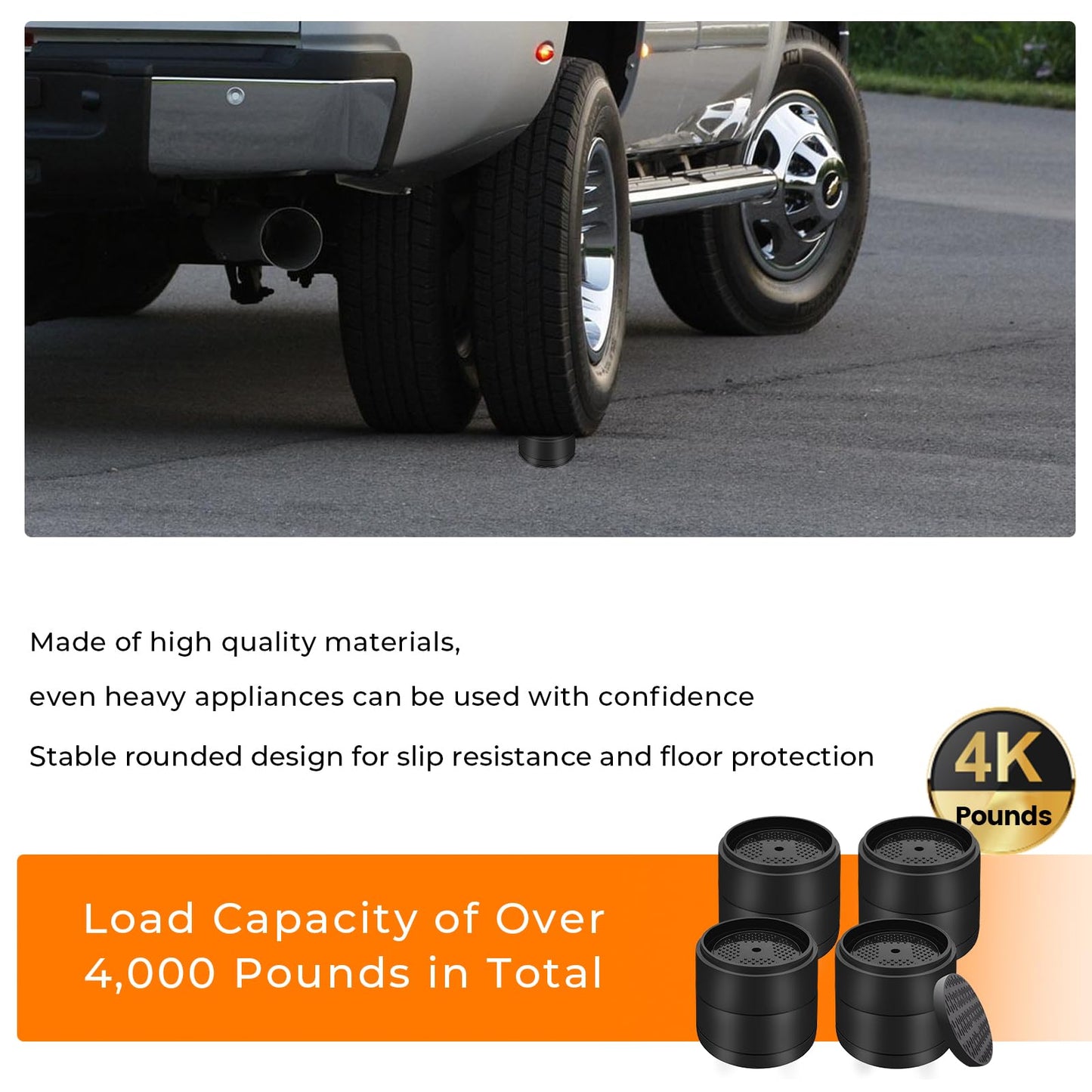 Furniture Risers Bed Risers Heavy Duty 1 inch, 2 inch, 3 inch, 4 inch Round Adjustable Bed Lifts Riser for Desk Legs Table Couch Sofa Chair Refrigerator Washing Machine (1 Inch, Black, 4 Pack )