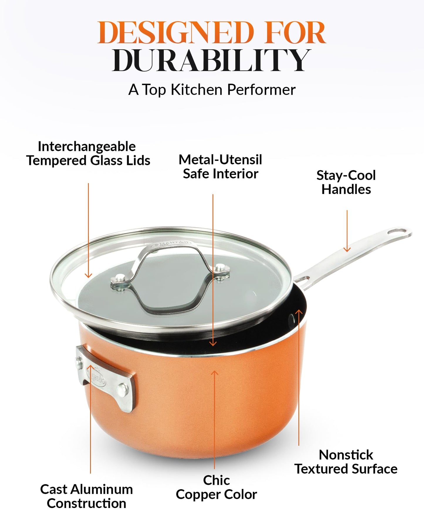 Gotham Steel Stackable Pots and Pans Stackmaster 10 Piece Cookware Set with Ultra Nonstick Cast Texture Ceramic Coating, Copper