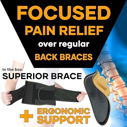 PLUS Lower Back Brace for Lifting at Work with Ergonomic Dimensional Lumbar Pad - Back Support Belt for Pain Relief for Men and Women - Medical Grade Orthopedic Waist Compression (Large)