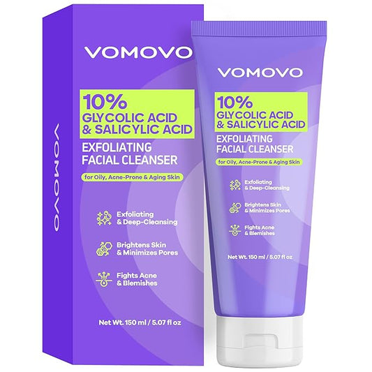 Glycolic Acid Face Wash (5.1 Fl Oz), Exfoliating Face Wash and Scrub, Facial Cleanser with 10% Glycolic Acid, AHA & Salicylic, Facial Washes for Smoother Skin, Suitable for All Skin Types