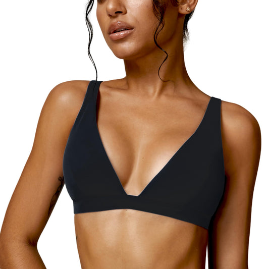 ABOCIW Deep V Neck Sports Bras for Women Padded Low Impact Fitness Yoga Bra U Back Wireless Gym Workout Bra Crop Top Black Small