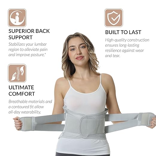 NeoTech Care Adjustable Double Pull Lumbar Brace/Lower Back Belt (Grey, Size XXXL)