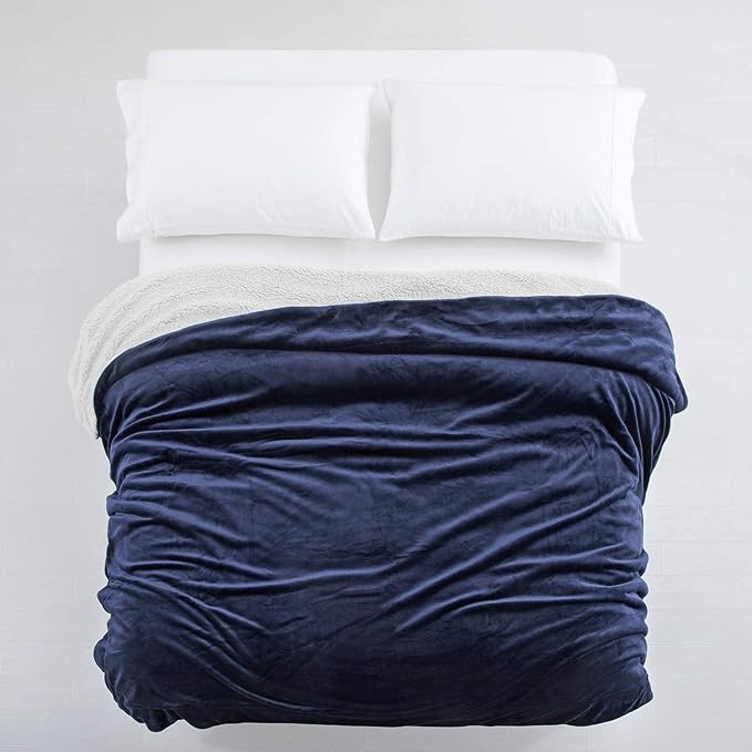 IR Imperial Rooms Navy Sherpa Fleece Throw Blanket for Bed - Wholesale Bulk Pack of 16 Sherpa Blankets - Soft Fluffy Throw Blankets for Hotels, Guest Bedroom, 50x60 Inches