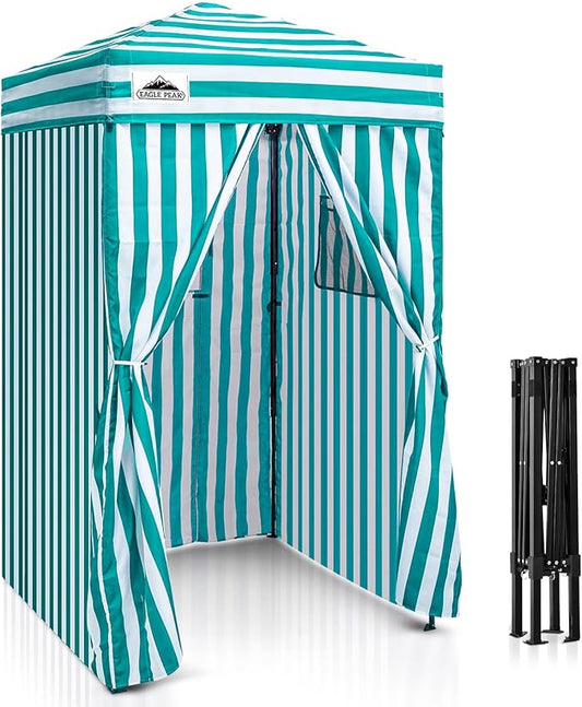 EAGLE PEAK Flex Ultra Compact 4x4 Pop-up Canopy, Sun Shelter, Changing Room, Portable Privacy Canopy Cabana for Pool, Fashion Photoshoots, or Camping, 4x4 ft, White/Light Blue