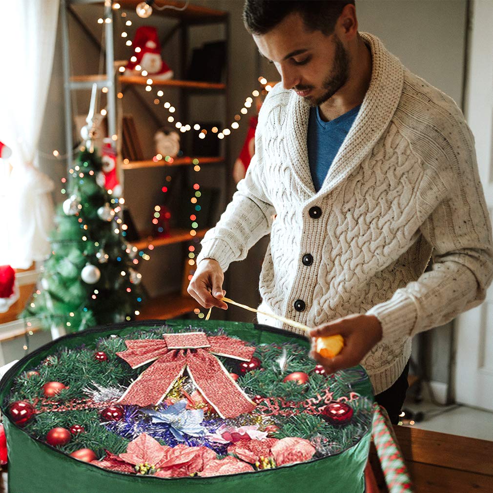 Propik Christmas Wreath Storage Bag 36" - Garland Holiday Container with Clear Window - Tear Resistant Fabric - 36" X 36" X 8" (Green)