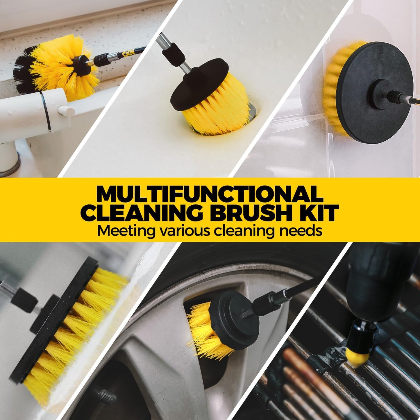 Holikme 45 Piece Drill Brush Attachment Set Scrub Pads Scouring Pads Power Scrubber Brush with Extend Long Attachment All Purpose Clean for Car Detailing，Grout, Tiles, Bathroom, Kitchen