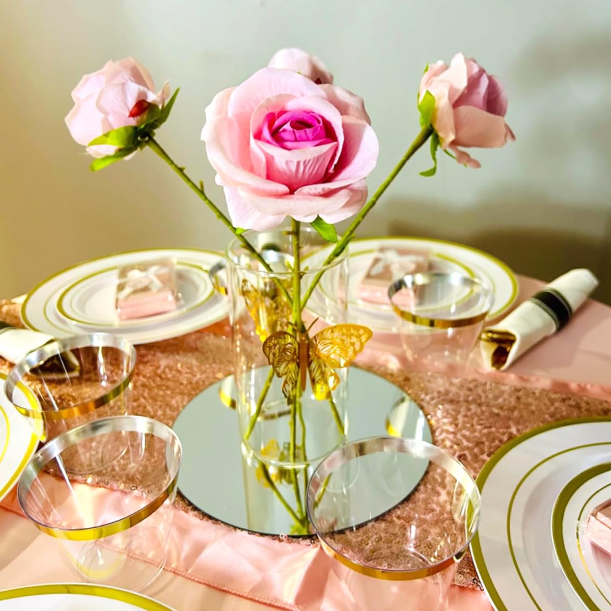 16Pack Round Mirror Centerpieces for Tables, Acrylic Round Mirror Trays Plates Decoration Circular Plate for Table Centerpiece Candles Wedding Baby Shower Christmas Party Decor Crafts (8inch)