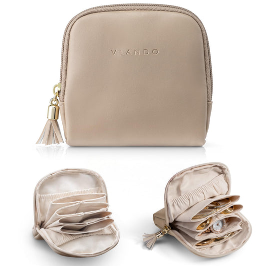 Vlando Small Jewelry Travel Case,Jewelry Pouch Bags with Zipper,Velvet Jewelry Organizer Storage Bag for Bracelet Rings Earring Travel Essentials-Toffee