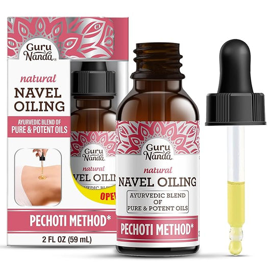 GuruNanda Navel Oiling – Ayurvedic Belly Button Oil with Castor, Neem & Vitamin E | Supports Digestion, Detox, Hydration & Stress Relief | 100% Natural & Pure | 2 fl oz