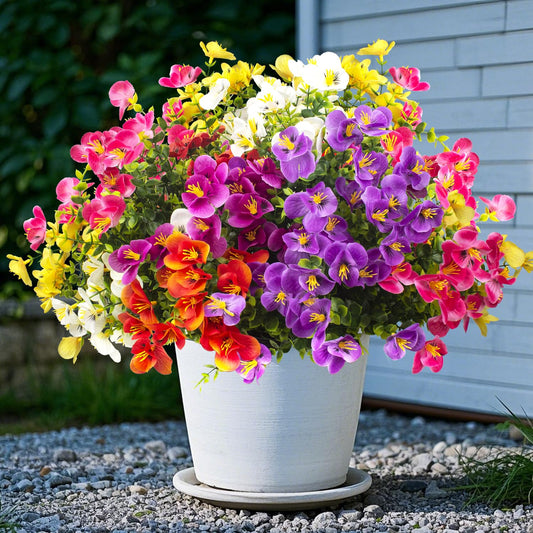 Grunyia Outdoor Artificial Flowers UV Resistant - Realistic Faux Floral Arrangements for Garden, Patio, Porch Décor - All-Weather Fade Proof & Low Maintenance (12 Pack, Mixed Styles)