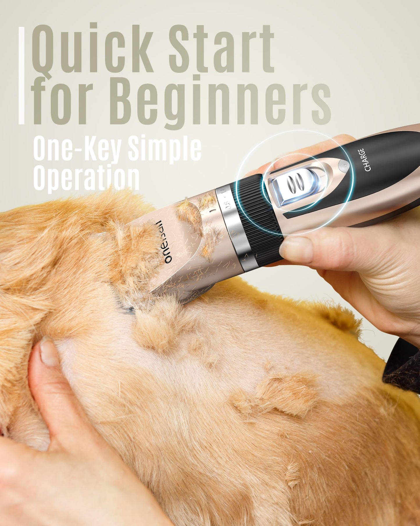 oneisall Dog Clipper Low Noise, Dog Grooming Kit with Rechargeable, Dog Shaver Cordless Electric Quiet Hair Clipper Set for Dog Cats Pets（Gold）