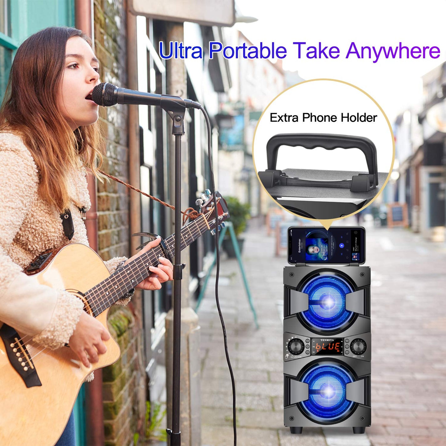 Bluetooth Speaker, Portable Wireless Speakers with Microphone, 60W Peak Loud Stereo Rich Bass, Lights, Remote, FM Radio, EQ, Double Subwoofer Sound System, Speaker for Home Outdoor Party Gifts(1MIC)
